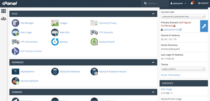 Interface of cpanel alternative managing domains