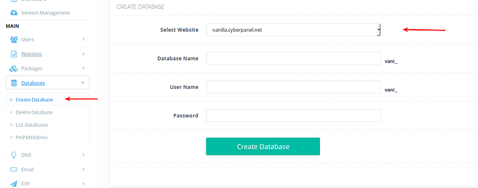 create database cyberpanel