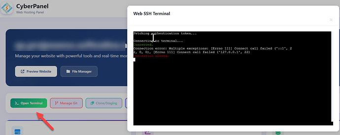 CyberPanel_SSH_TerminalAccess_Error
