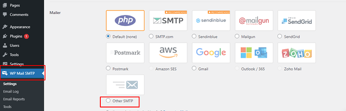 Selecting Other SMTP