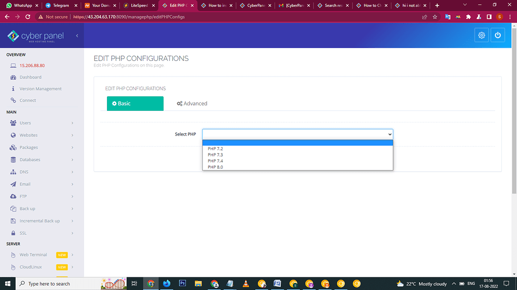 I Have Cyberpanel Installed On AWS Ec2 With Ubuntu 20.4. I Want To Php ...