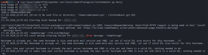 cyberpanel schedule backup issue